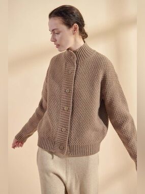 AMENTE LOS ANGELES High Neck Wool Cardigan Brown Size M/L GUC